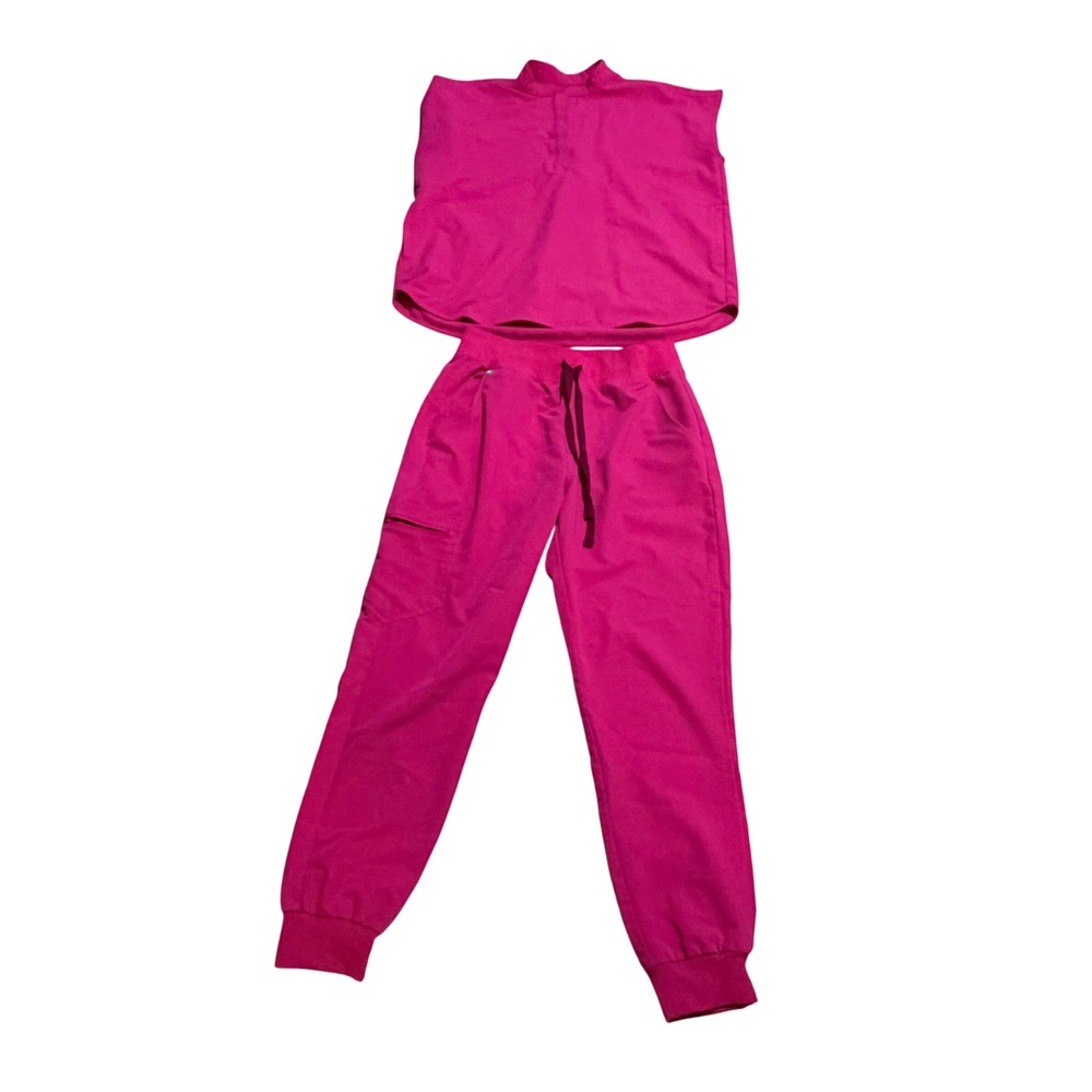 Figs "Shocking Pink" Scrub Set Rafaela Sleeveless Top sz M Zamora joggers sz M